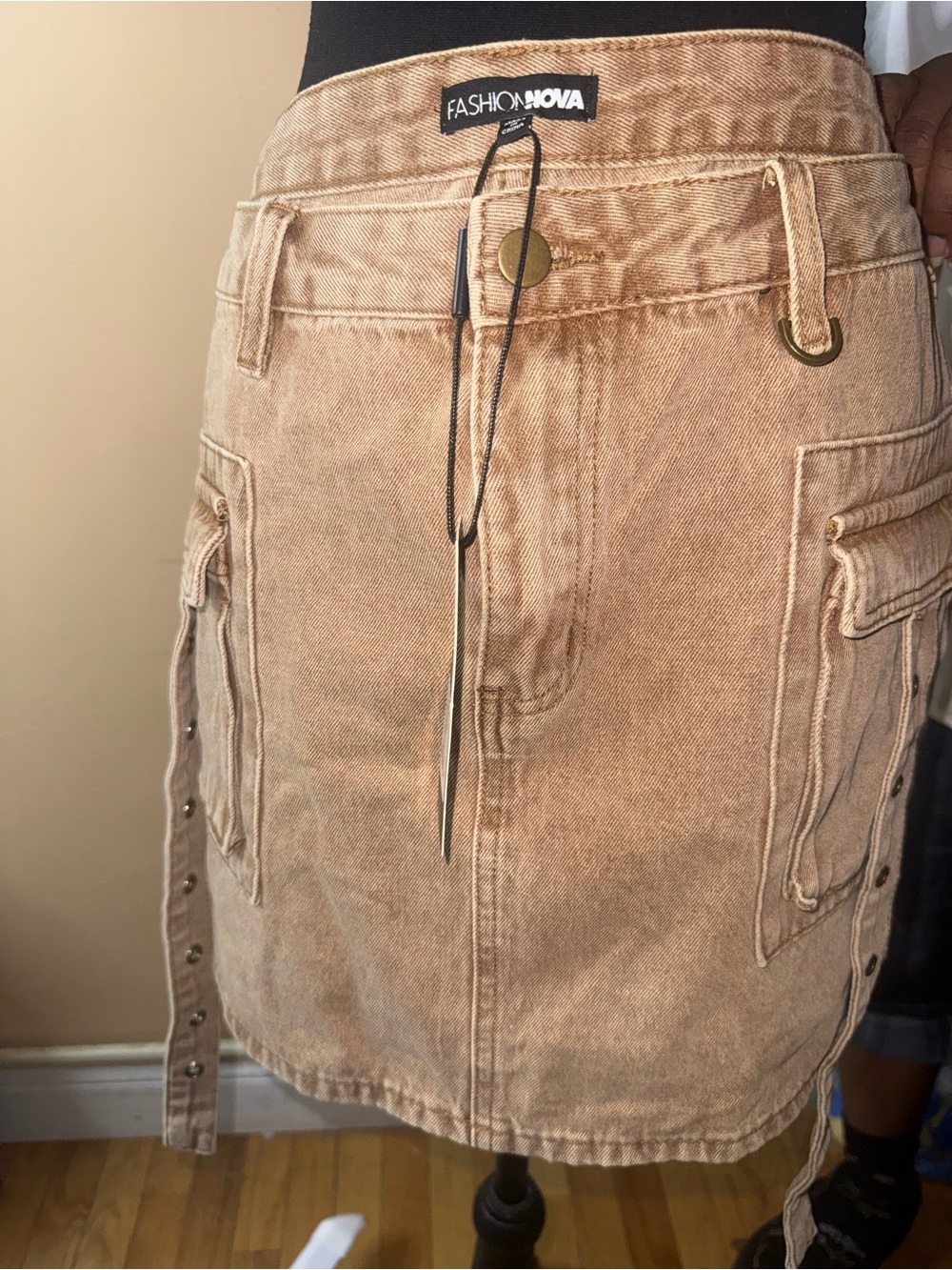 Fashion Nova Tan Cargo Mini Skirt with Side Snap Detail